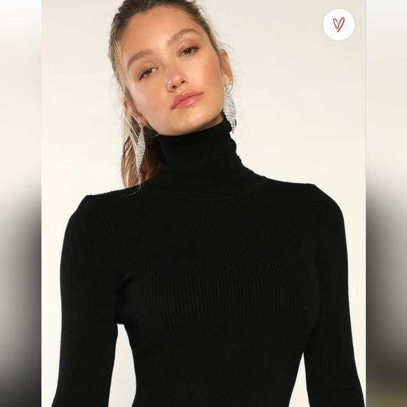 Lulus snuggle with you black turtleneck bodycon ribbed dress - Picture 3 of 8